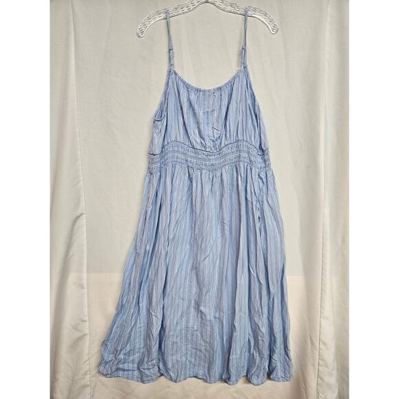 Ava & Viv 1X Linen Blend Sundress Casual Blue and White Stripe - Picture 2 of 5